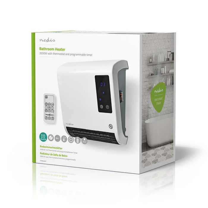 Nedis Bathroom Heater - 2000 W, Adjustable thermostat, 2 Heat Modes, Remote control - White