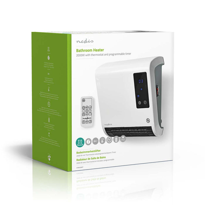 Nedis Bathroom Heater - 2000 W, Adjustable thermostat, 2 Heat Modes, Remote control - White