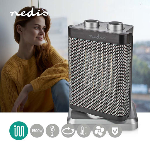 Nedis Ceramic PTC Fan Heater - 1000 / 1500 W, 2 Heat Modes, Adjustable thermostat, Overheating protection - Fall over protection
