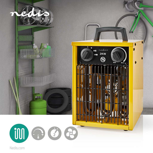 Nedis Industrial Fan Heater - 1000 / 2000 W, Adjustable thermostat, 2 Heat Settings, Integrated handle(s) - Yellow