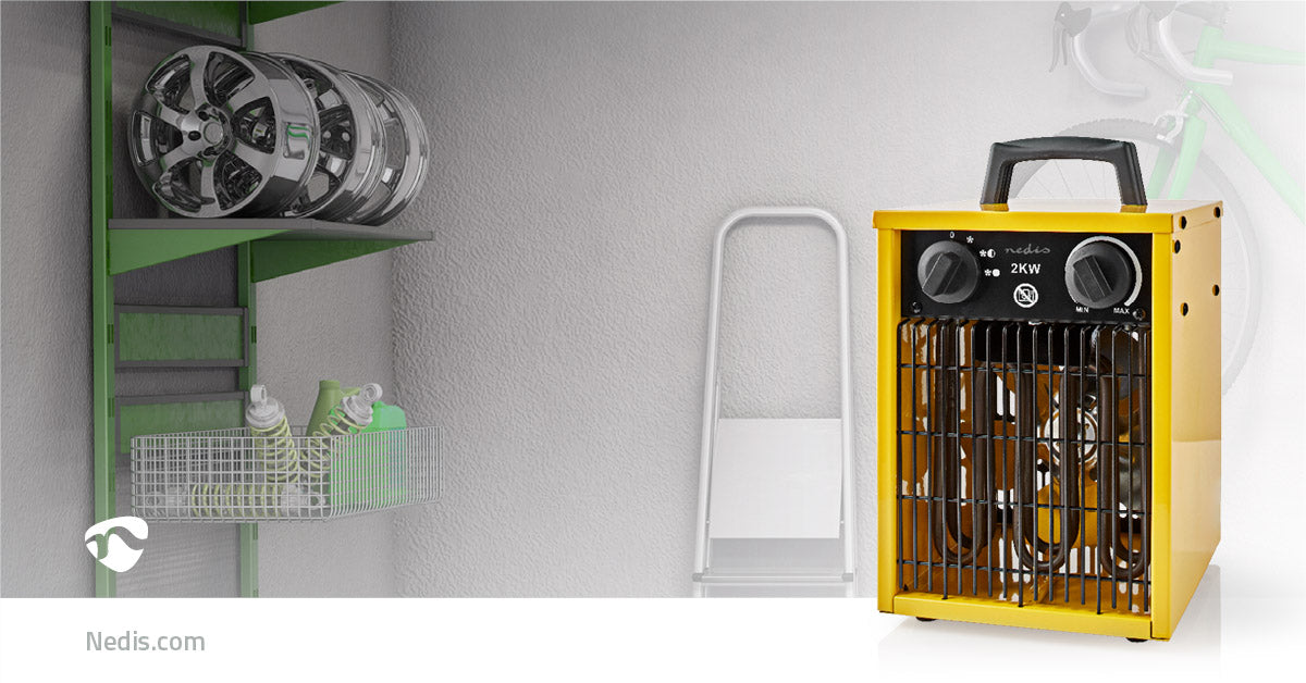 Nedis Industrial Fan Heater - 1000 / 2000 W, Adjustable thermostat, 2 Heat Settings, Integrated handle(s) - Yellow