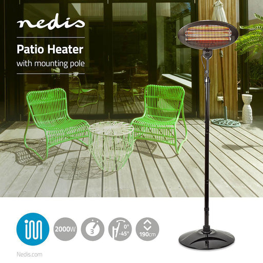 Nedis Patio Heater - 2000 W, 3 Heat Settings, Fall over protection, IP34 - Black