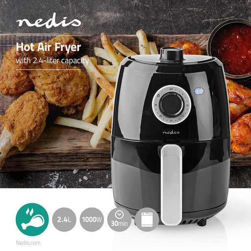 Nedis Hot Air Fryer - 2.4 l, Timer: 30 min, Analog, Analog - Aluminium / Black