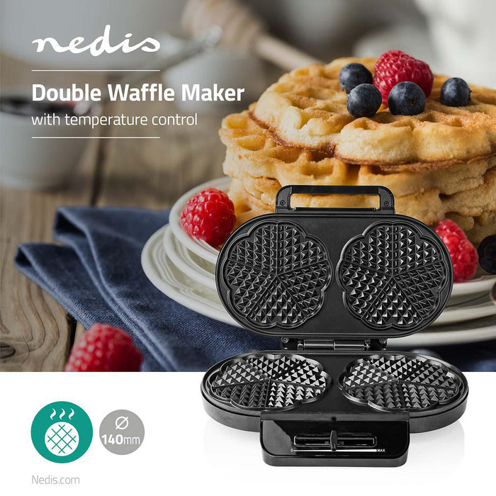 Nedis Waffle Maker - 2x 14 cm - 1200 W - Black, 