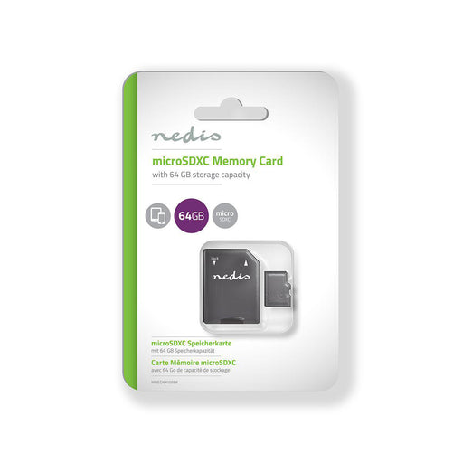 Nedis Memory Card - microSDXC, 64 GB, Write speed: 90 MB/s, UHS-I - SD adapter included