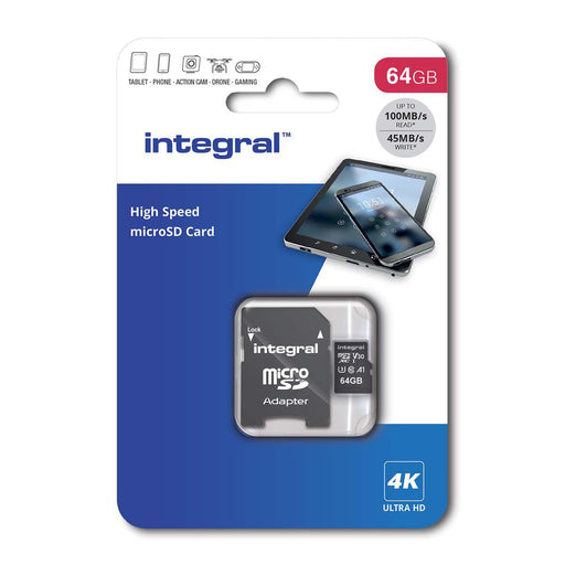 Integral 64 GB High Speed MicroSDHC/XC V30 - 100MB/s Read - 45MB/s Write