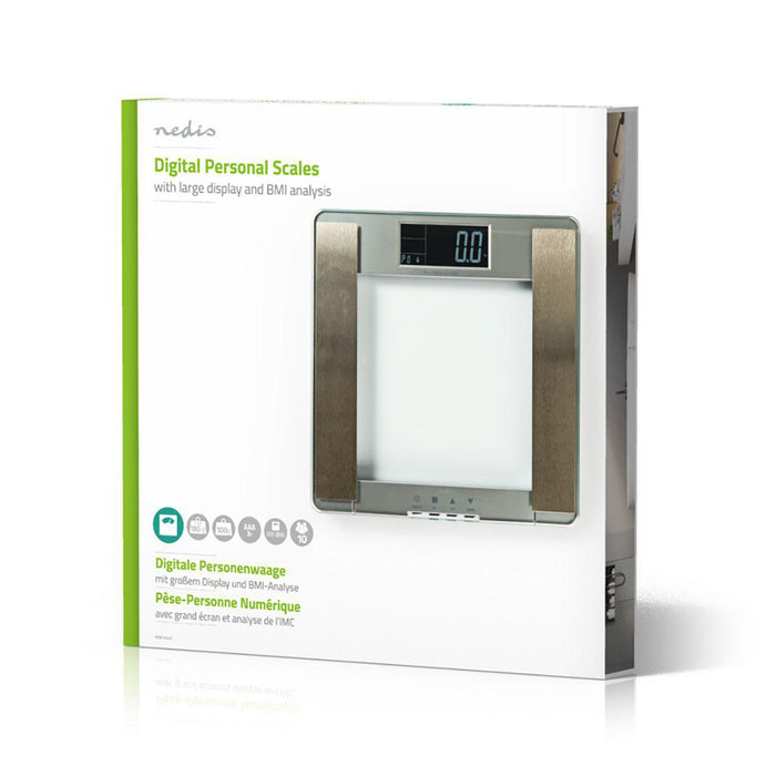 Nedis Personal Scale - Digital, Silver, Tempered Glass, Maximum weighing capacity: 180 kg - Body analysis