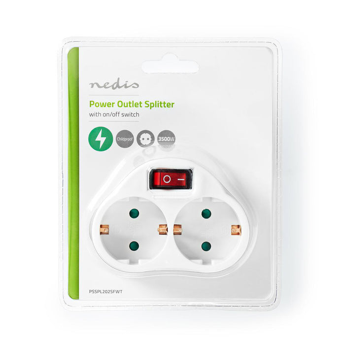 Nedis Power Socket Splitter - Type F (CEE 7/7), 250 V AC 50 Hz, Type F (CEE 7/7), On/Off switch - White