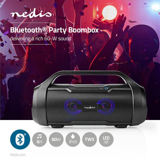 Nedis Bluetooth® Party Boombox - 6 hrs, 2.0, 120 W, Party lights - Black