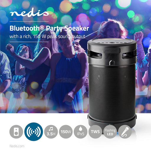 Nedis Bluetooth® Party Boombox - 3.5 hrs, 4.1, 210 W, Party lights - Black / Silver