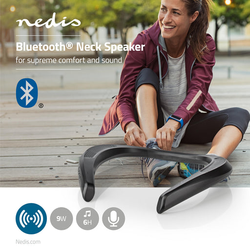 Nedis Bluetooth® Speaker - Battery play time: 6 hrs, Neck Design, 9 W, Built-in microphone - Black