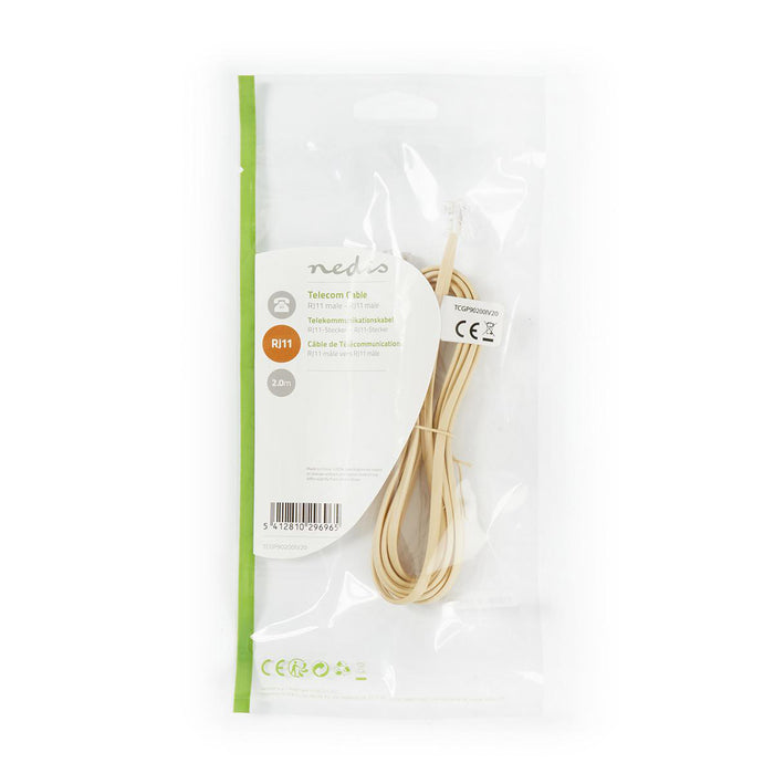 Nedis Telecom Cable - RJ11 Male, RJ11 Male, 2.00 m, Cable type: RJ11 - Ivory