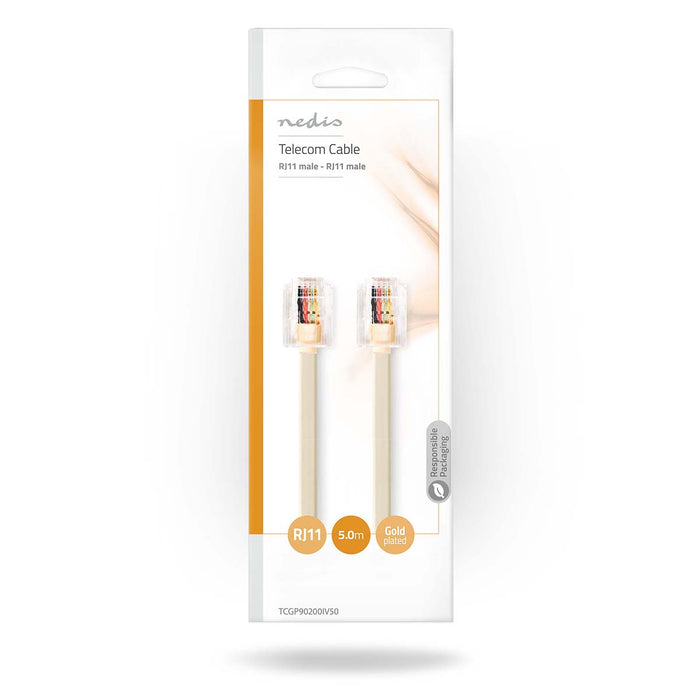 Nedis Telecom Cable - RJ11 Male, RJ11 Male, 5.00 m, Cable type: RJ11 - Ivory