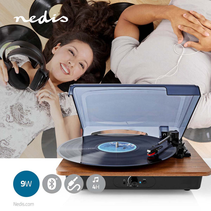 Nedis Turntable - 33 / 45 / 78 rpm, Belt Drive, 1x Stereo RCA, ABS / MDF - Black / Brown