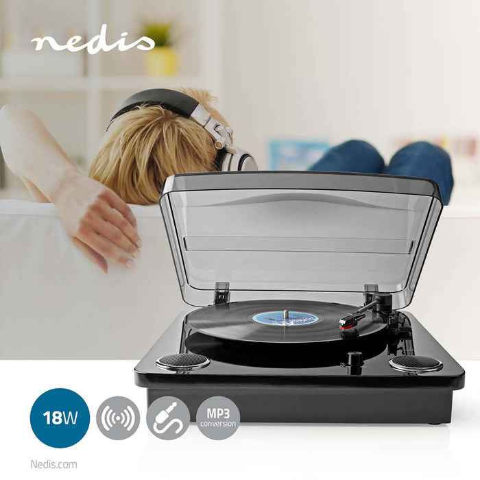 Nedis Turntable - 33 / 45 / 78 rpm, Belt Drive, 1x Stereo RCA, ABS / MDF - Black