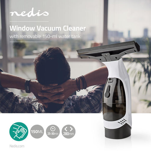 Nedis Window Vacuum Cleaner - 20 W, Capacity dirty water tank: 200 ml, Removable dirty water tank, Removable dirty water tank - Black / White