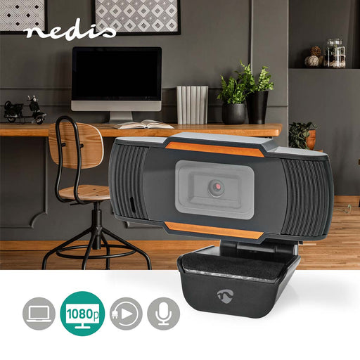 Nedis Webcam - Full HD@30fps, Fixed Focus, Built-In Microphone, Built-In Microphone - Black