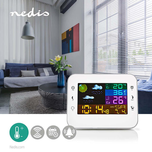 Nedis Weather Station - Indoor & Outdoor, Including wireless weather sensor, Weather forecast, Colour LCD Display - Alarm clock function