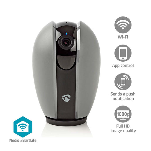 Nedis SmartLife Indoor Camera - Wi-Fi, Full HD 1080p, Pan tilt, Night vision - Dark Grey / White