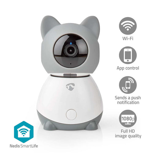 Nedis SmartLife Indoor Camera - Wi-Fi, Full HD 1080p, Pan tilt, Night vision - Grey / White
