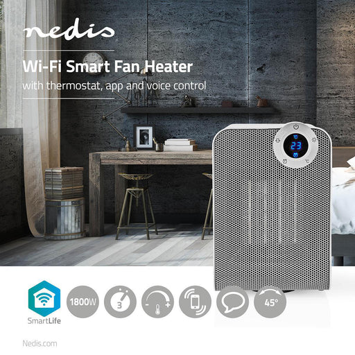 Nedis SmartLife Fan Heater - Wi-Fi, 1800 W, 3 Heat Settings, Android / IOS - White