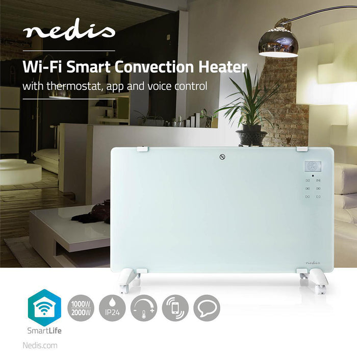 Nedis SmartLife Convection Heater - Wi-Fi, Suitable for bathroom, Glass Panel, Adjustable thermostat - White
