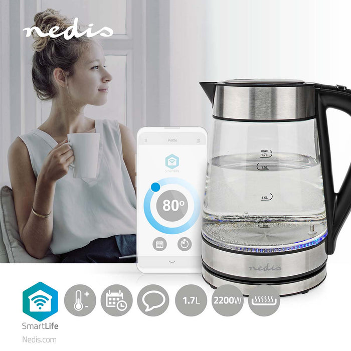 Nedis SmartLife Electric Kettle - Wi-Fi, 1.7 l, Glass, Boil-dry protection - Android / IOS
