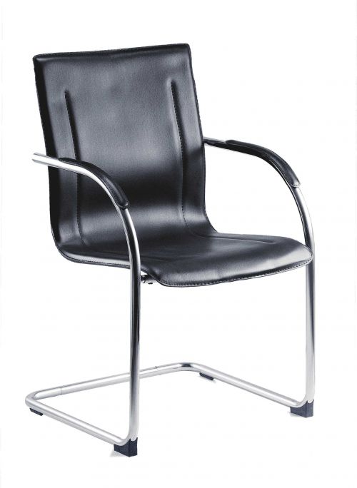 Guest Leather Effect Cantilever Chair Black - B9530