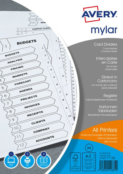 Best Value Avery Mylar A-Z Reinforced Divider Multi Punched A4 05231061