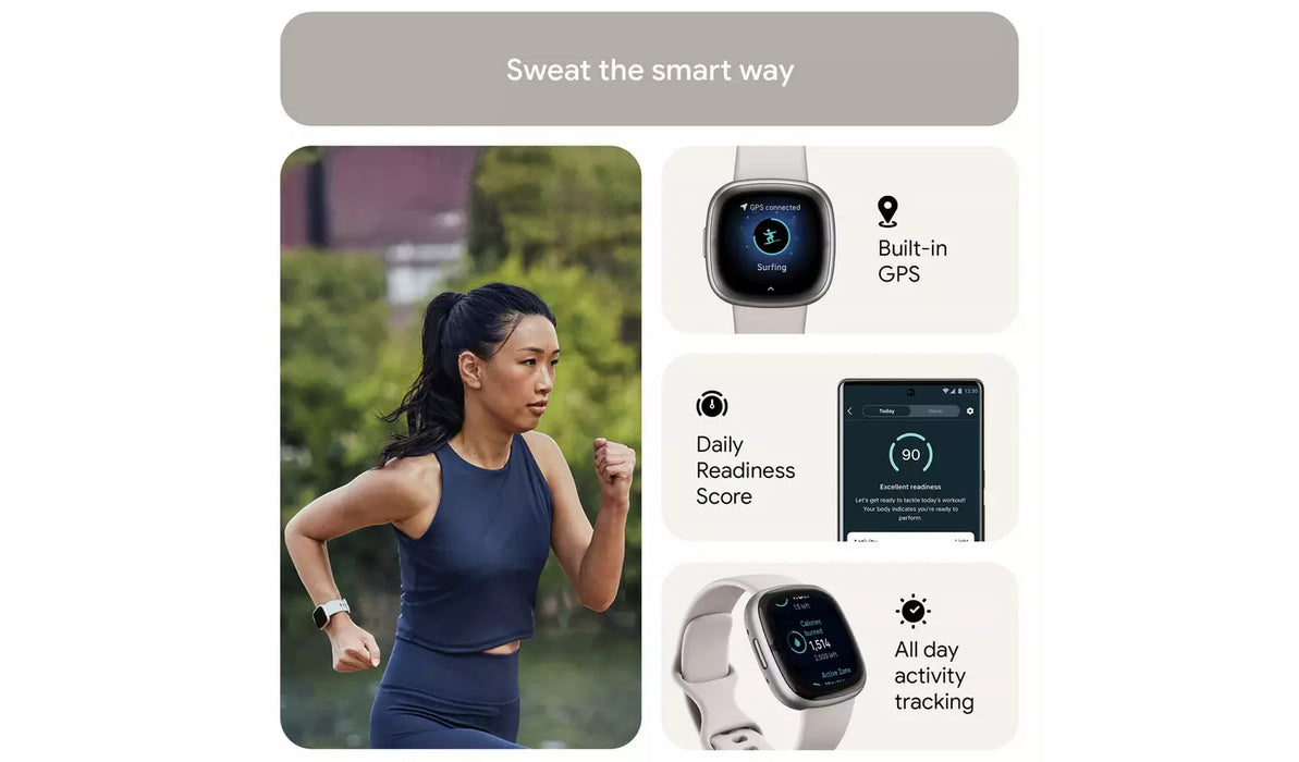 Fitbit Sense 2 Smart Watch - Lunar White/Platinum