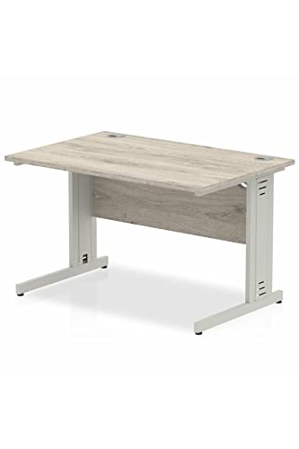 Impulse 1000 x 800mm Straight Desk Grey Oak Top Silver Cable Managed Leg I003531