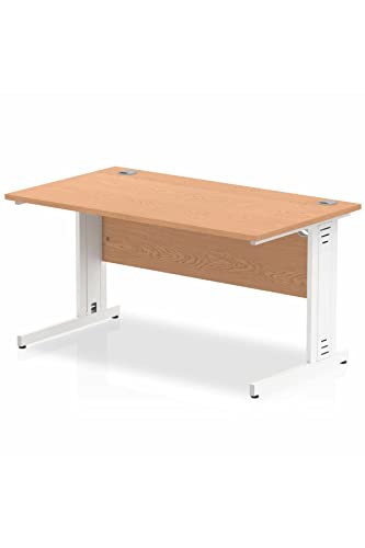 Impulse 1400 x 800mm Straight Desk Oak Top White Cable Managed Leg  MI002724