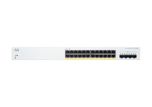 Cisco Business 220 Series CBS220-24FP-4X - Switch - smart - 24 x 10/100/1000 (PoE+) + 4 x 10 Gigabit SFP+ (uplink) - rack-mountable - PoE+ (382 W)