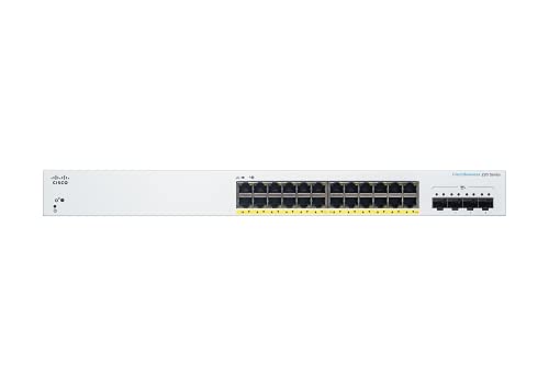 Cisco Business 220 Series CBS220-24P-4X - Switch - smart - 24 x 10/100/1000 (PoE+) + 4 x 10 Gigabit SFP+ (uplink) - rack-mountable - PoE+ (195 W)