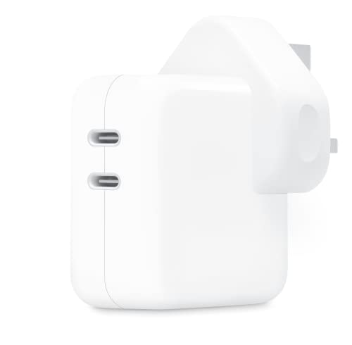 Apple 35W Dual USB-C Port Power Adapter - Power adapter - 35 Watt - output connectors: 2 - United Kingdom - for 10.2-inch iPad, 10.9-inch iPad Air, AirPods Max, AirPods Pro, iPhone 11, 12, 13, SE