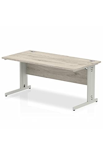 Impulse 1600 x 800mm Straight Desk Grey Oak Top Silver Cable Managed Leg I003106