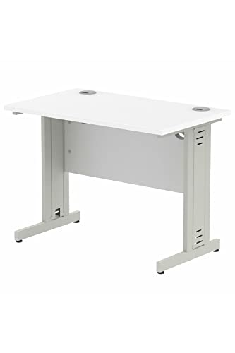 Impulse 1000 x 800mm Straight Desk White Top Silver Cable Managed Leg I003540
