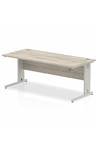 Impulse 1800 x 800mm Straight Desk Grey Oak Top Silver Cable Managed Leg I003110