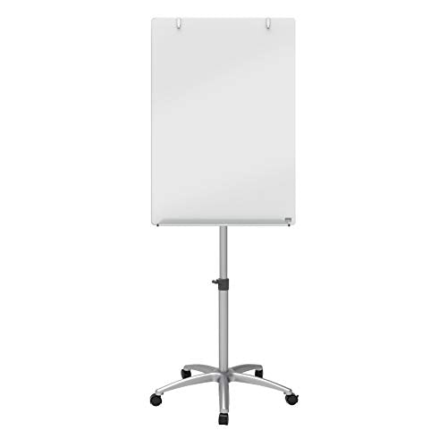 Best Value Nobo Glass Magnetic Whiteboard, Flipchart Easel with Adjustable Roller Stand, 700 x 1850 x 745 mm, Brilliant White