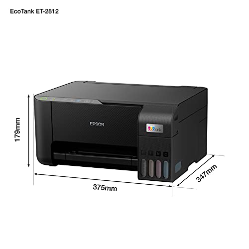Epson EcoTank ET-2812 Multifunction Print, Scan, Copy. 10ppm Mono, 5ppm Colour. 5,760 x 1,440 DPI. Scanning 1,200 DPI x 2,400 DPI. 100 Sheet Feeder. MacOS. Windows 7/8/10. USB & WIFI