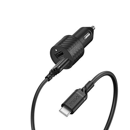OtterBox - Car power adapter - 12 Watt - 2.4 A (USB) - on cable: USB-C - black