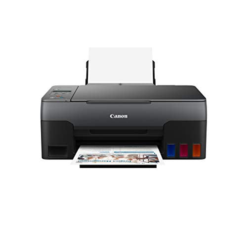 Canon PIXMA G2560 MegaTank Printer, Print/Copy/Scan. Up to 4800 x 1200 dpi, 10.8 ipm(mono), approx. 6 ipm (Colour), Borderless Printing. Cartridges  GI-51. Yield Black: 6,000 pages. Colour: 7,700 pages. Windows, Mac OS, Chrome OS, USB