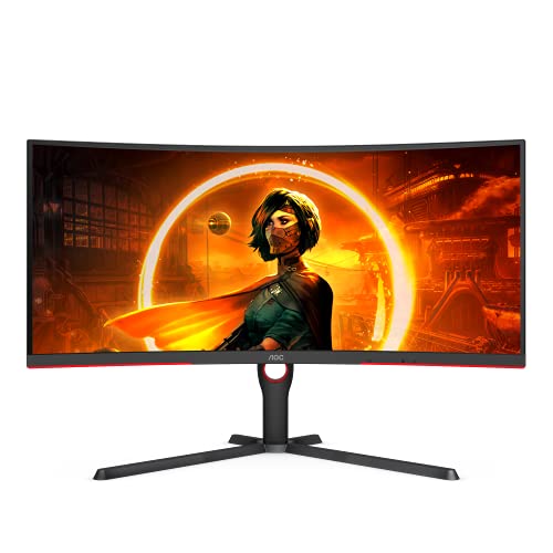 AOC Gaming CU34G3S/BK - LED monitor - curved - 34" - 3440 x 1440 WQHD @ 165 Hz - VA - 300 cd/m² - 3000:1 - 1 ms - 2xHDMI, 2xDisplayPort - speakers - black / red
