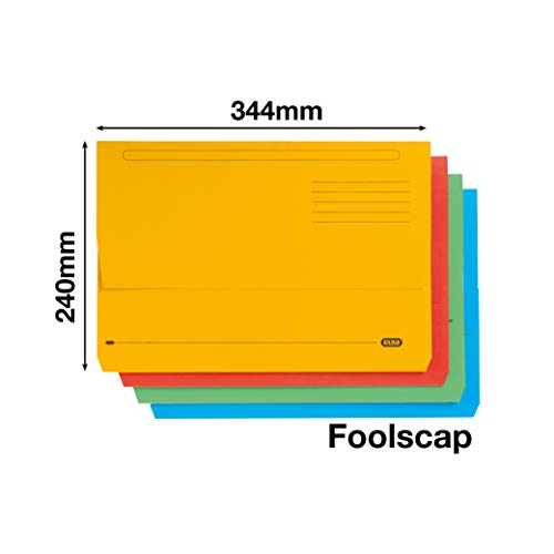 Elba Strongline Foolscap Bright Manilla Document Wallet Half Flap Heavyweight 320gsm 32mm Assorted Colours (Pack 25)