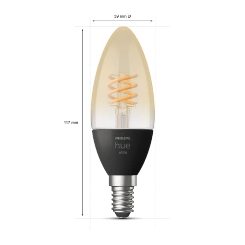 Philips Hue White - LED filament light bulb - shape: candle - clear finish - E14 - 4.5 W (equivalent 28 W) - class G - soft warm white light - 2100 K (pack of 2)