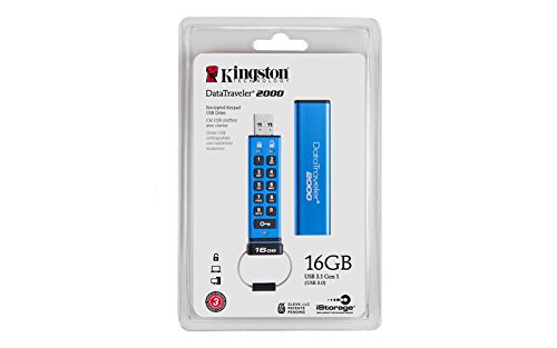 Kingston DataTraveler 2000 - USB flash drive - encrypted - 16 GB - USB 3.1
