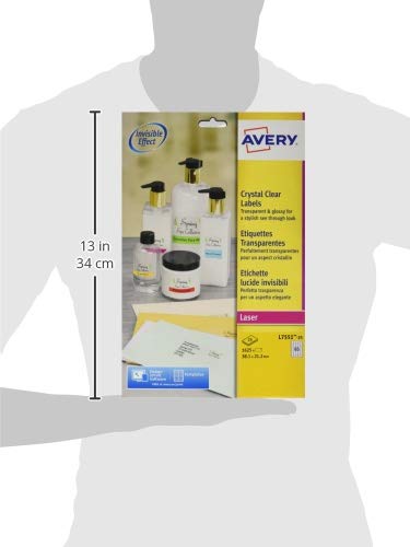 Best Value Avery Self Adhesive Clear Mini Organising Return Address Labels, Laser Printers (38.1 x 21.2 mm, 65 Labels Per A4 Sheet, 25 Sheets), 1625 labels, (L7551)