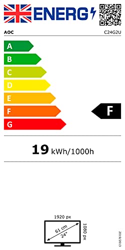 AOC Gaming C24G2U/BK - LED monitor - 24" (23.8" viewable) - 1920 x 1080 Full HD (1080p) @ 144 Hz - VA - 250 cd/m - 1000:1 - 1 ms - 2xHDMI, VGA, DisplayPort - speakers - black