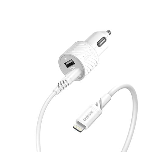 OtterBox Standard - Car power adapter - 12 Watt - 2.4 A - 2 output connectors (2 x USB) - on cable: Lightning - cloud dust white - for Apple iPad/iPhone/iPod (Lightning)