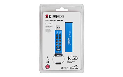 Kingston DataTraveler 2000 - USB flash drive - encrypted - 16 GB - USB 3.1
